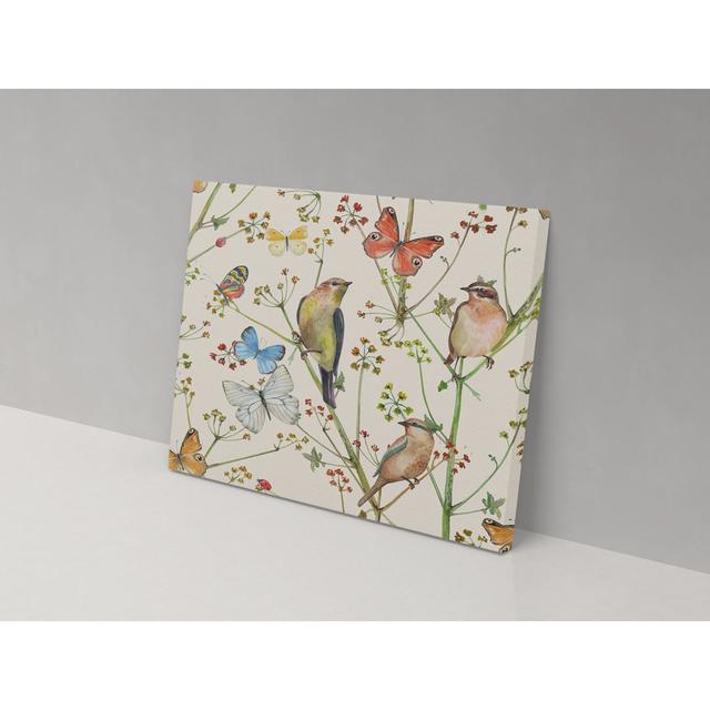 Birds And Butterflies - Wrapped Canvas Print ClassicLiving Size: 67cm H x 102cm W x 4cm D on Productcaster.