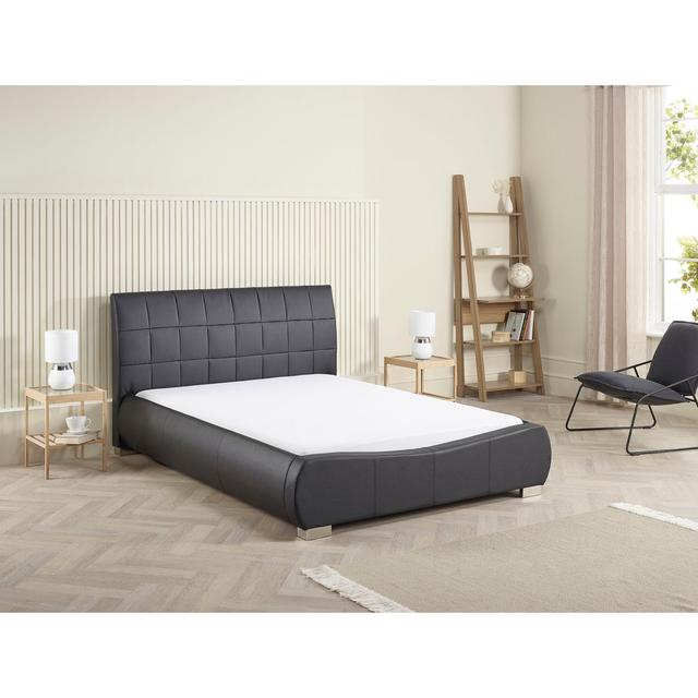 Ormes Faux Leather Upholstered Bed Frame Ivy Bronx Size: Super King (6'), Colour: Black on Productcaster.