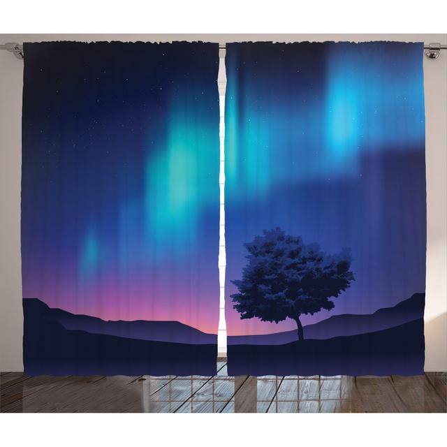 Rustikaler Vorhang, Aurora Borealis Baum, Fantasie, Blau Lila (Set of 2) East Urban Home Vorhanggröße: 225 cm B x 280 cm L on Productcaster.