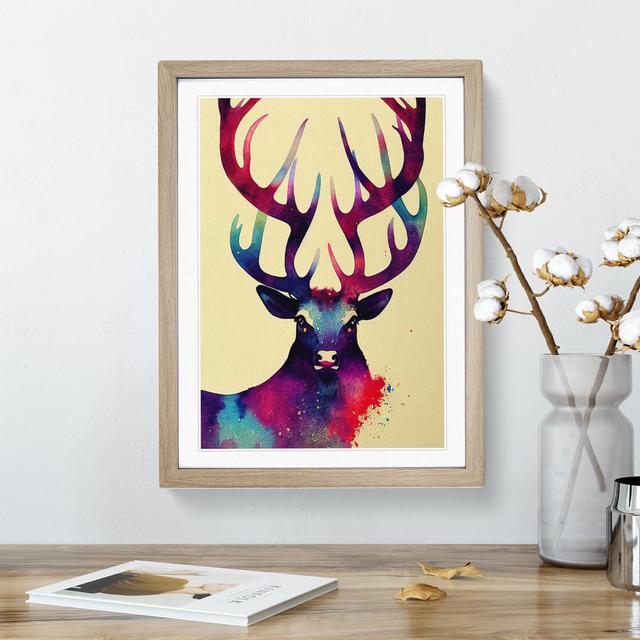 XV1022-4119X Splashed Stag No.1 - Single Picture Frame Painting Alpen Home Frame Colour: Oak, Size: 64cm H x 46cm W x 2cm D on Productcaster.