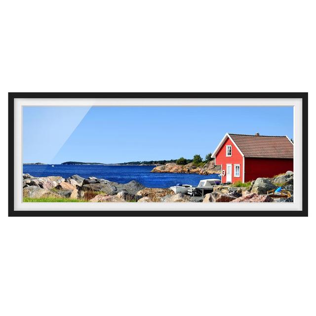 Gerahmter Fotodruck Urlaub in Norwegen ModernMoments Maße: 20 cm H x 50 cm B x 2 cm T, Rahmenauswahl: Schwarzer Rahmen on Productcaster.