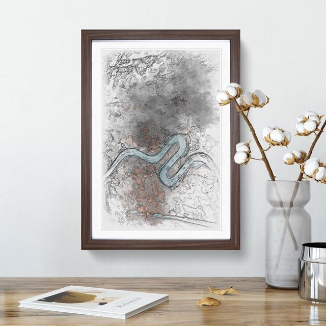 Road In Bregaglia Switzerland Sketch - Picture Frame Painting Print East Urban Home Format: Walnut Framed, Size: 63cm H x 45cm W x 2cm D on Productcaster.