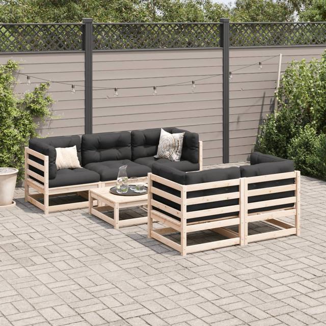 Vidaxl 6-Tlg. Garten-Lounge-Set Massivholz Kiefer Marlow Home Co. Farbe des Kissens: Dunkelgrau, Rahmenfarbe: Braun on Productcaster.