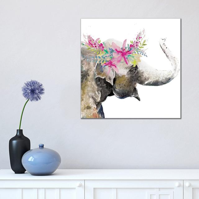 Water Elephant With Flower Crown by Patricia Pinto - Wrapped Canvas Painting Latitude Vive Size: 45.72cm H x 45.72cm W x 3.81cm D on Productcaster.