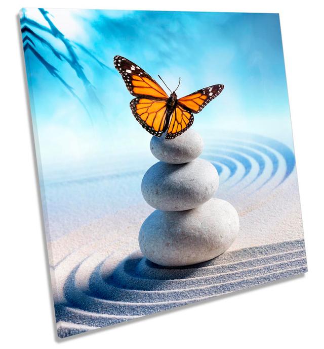 Butterfly Zen Stones Sand - Wrapped Canvas Print 17 Stories Size: 40.6cm H x 40.6cm W x 2cm D on Productcaster.