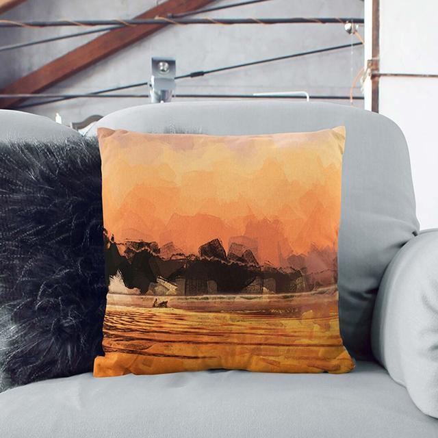 Boat Under an Orange Sunset in Abstract Cushion with Filling East Urban Home Size: 40cm H x 40cm W x 15cm D, Backing Colour: Black on Productcaster.