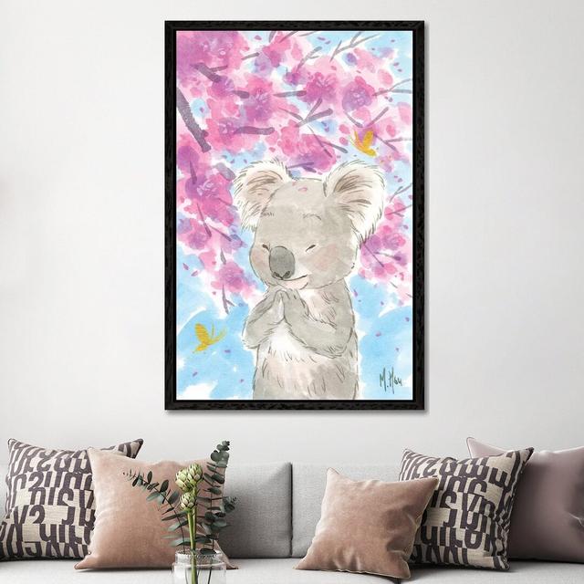 Cherry Blossom Koala - Print on Canvas Harriet Bee Size: 152.4cm H x 101.6cm W x 3.81cm D, Format: Black Framed on Productcaster.