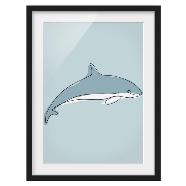 Picture With Frame - Dolphin Line Art - Portrait 4:3 - B Highland Dunes Size: 55cm H x 40cm W x 2cm D, Frame Option: Black on Productcaster.