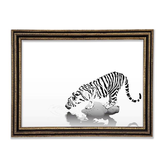 Tiger Drinking - Print Ebern Designs Size: 84.1cm H x 118.9cm W x 3cm D on Productcaster.