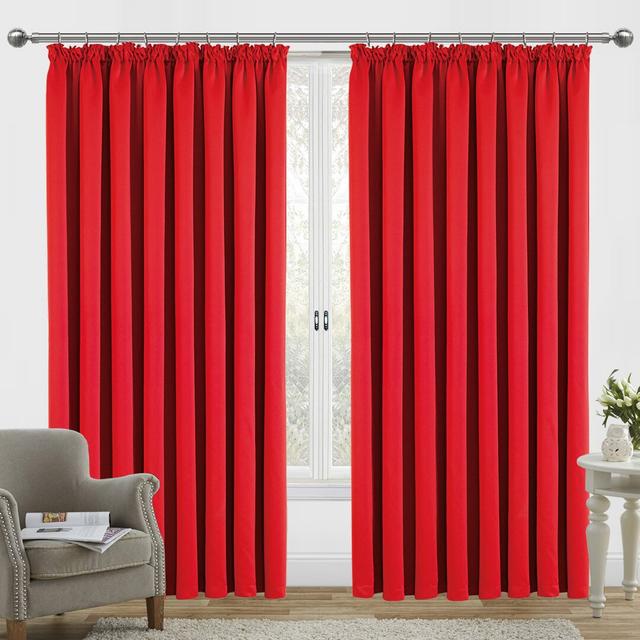 Pencil Pleat Blackout Thermal Panel Curtains 17 Stories Size per Panel: 228 W x 183 D cm, Colour: Red on Productcaster.