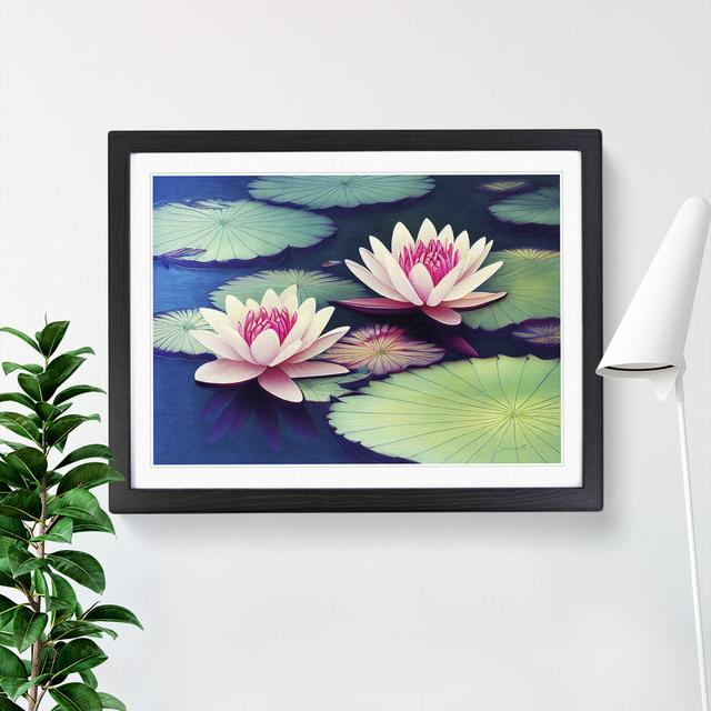 Exquisite Water Lily Flowers - Picture Frame Graphic Art Marlow Home Co. Frame Colour: Black, Size: 34cm H x 46cm W x 2cm D on Productcaster.