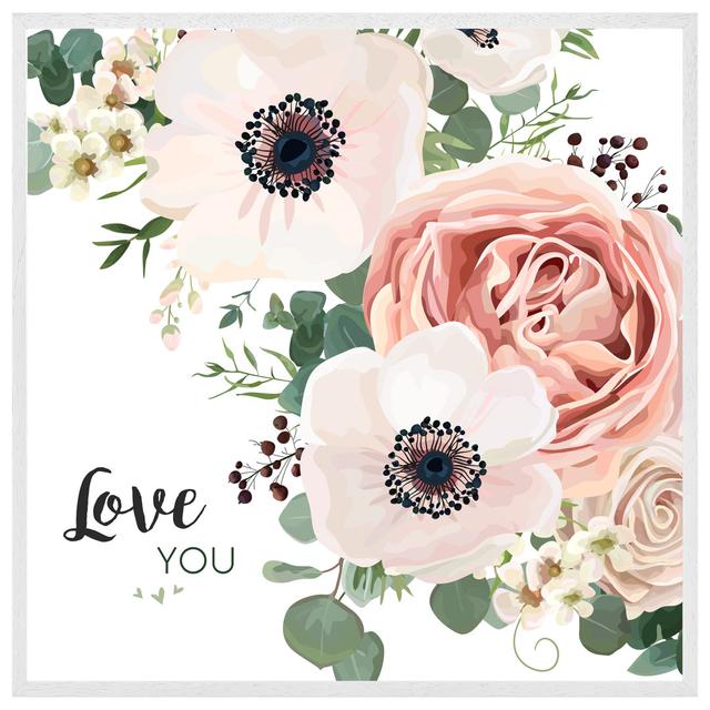 Swainswick Garden Flower, Pink Peach Rose, White Anemone - Print ClassicLiving Size: 51cm H x 51cm W x 4cm D, Format: White Framed on Productcaster.