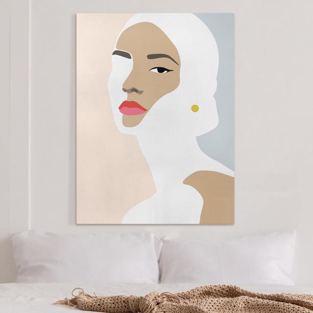 Line Art Portrait Frau Pastell Grau by Kein Künstler - Wrapped Canvas Print Bilderwelten Size: 80cm H x 60cm B on Productcaster.