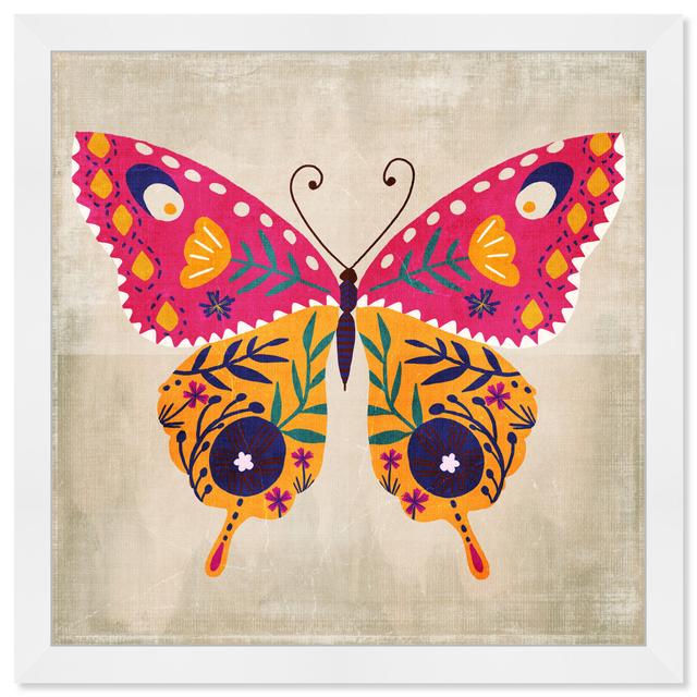 Abstract Colorful Butterfly Wings Floral Pattern, Mid-Century Modern Pink Framed Wall Art Print For Girl''s Room Oliver Gal Size: 60.96cm H x 60.96cm on Productcaster.