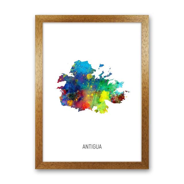 Antigua Watercolour Map by Michael Tompsett - Print Latitude Run Format: Brown Framed, Size: 34cm H x 25cm W x 3cm D on Productcaster.