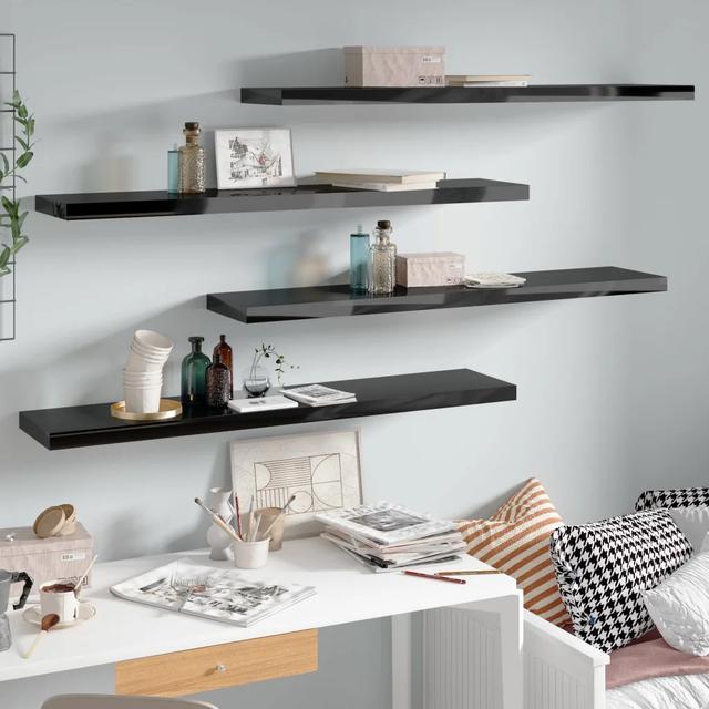 Arsis Floating Shelf (Set of 4) 17 Stories Finish: High Gloss Black, Size: 3.8cm H x 23.5cm W x 120cm D on Productcaster.