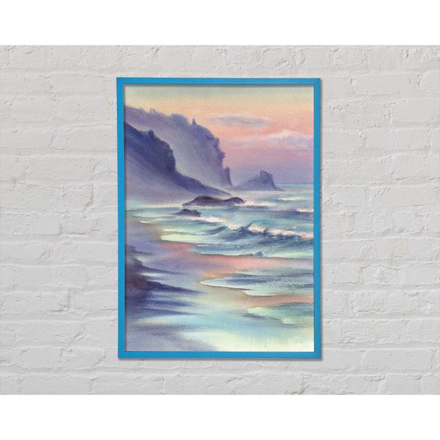 Ocean Waves Against The Mountain Rocks Framed Print House of Hampton Size: 59.7cm H x 84.1cm W x 2cm D, Format: Blue Framed Paper on Productcaster.