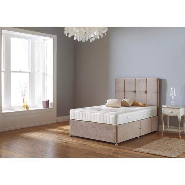 Asia Coilsprung Divan Bed Set Fairmont Park Storage Type: 2 Drawers, Size: Super King (6'), Colour: Steel Plush Velvet on Productcaster.