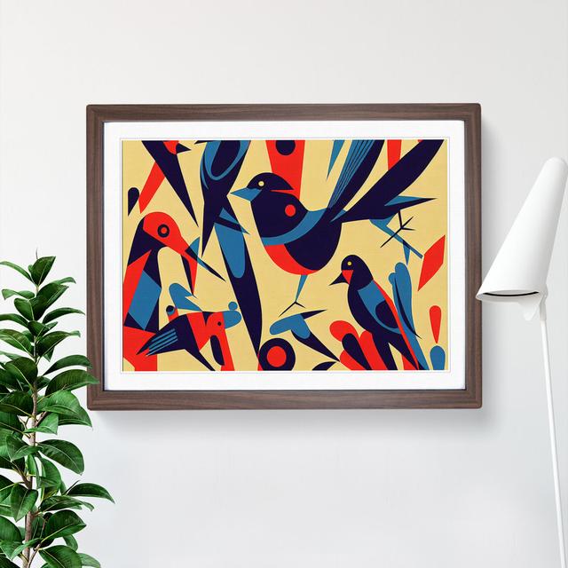 Magnetic Abstract Birds - Single Picture Frame Print Marlow Home Co. Frame Colour: Walnut, Size: 25cm H x 34cm W x 2cm D on Productcaster.