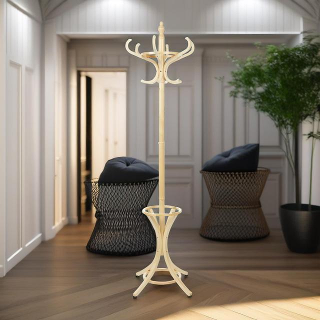 Solid Wooden Coat Stand with 12 Hooks Coat Rack Hat Stand Umbrella Entryway Hallway Mason Furniture Colour: Oak on Productcaster.