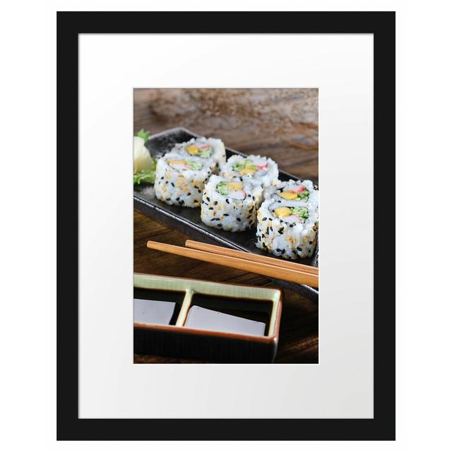 Delicate Inside Out Sushi Rolls Gerahmter Fotodruck East Urban Home Größe: 38 cm H x 30 cm B x 2,4 cm T, Format: Für 1 Foto, Matte Farbausführung: Mat on Productcaster.