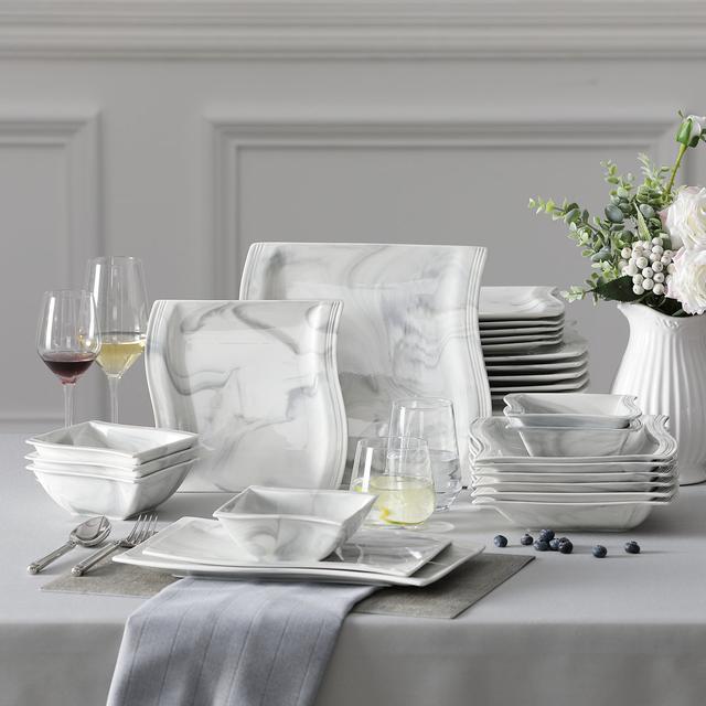 26 Piece Porcelain China Dinnerware Set - Service for 6 MALACASA Colour: Grey on Productcaster.