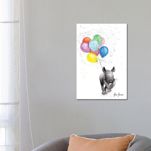 The Rhino And The Balloons by Ashvin Harrison - Wrapped Canvas Gallery-Wrapped Canvas Giclée ClassicLiving Size: 66.04cm H x 45.72cm W x 1.91cm D on Productcaster.