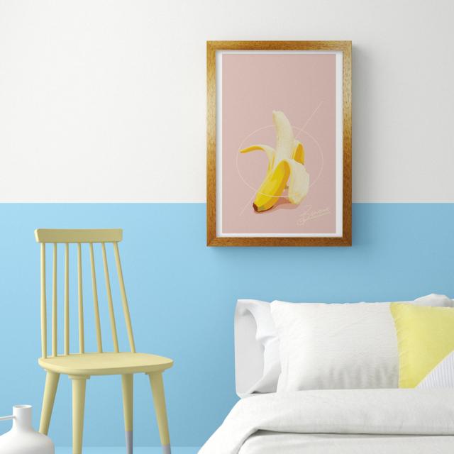 Banana - Graphic Art Print on Paper Hashtag Home Format: Honey Oak Frame, Size: 85 cm H x 60 cm W x 5 cm D on Productcaster.