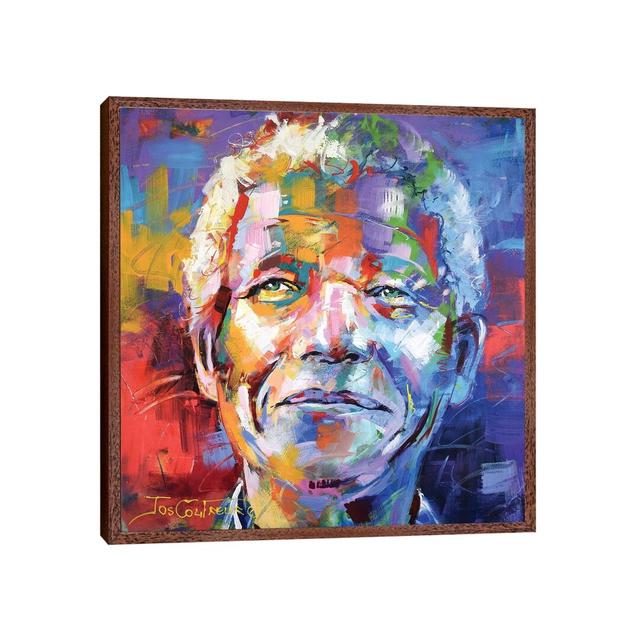 Nelson Mandela by Jos Coufreur - Painting on Canvas Ebern Designs Format: Classic Brown Wood Framed, Size: 93.98cm H x 93.98cm W x 3.81cm D on Productcaster.