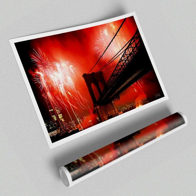 Brooklyn Bridge Fireworks Architecture - Photograph Print on Paper East Urban Home Size: 59.4 cm H x 84.1 cm W on Productcaster.