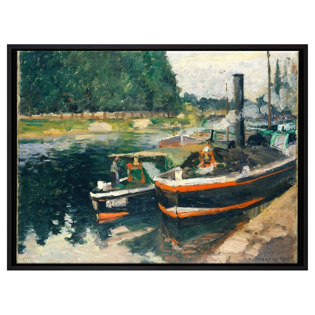 Gerahmter Kunstdruck Leinwandbild Barges at Pontoise von Camille Pissarro Longshore Tides Maße: 65 cm H x 85 cm B x 2,5 cm T on Productcaster.