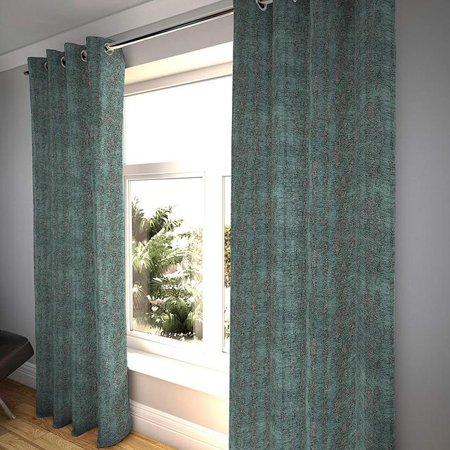 Borough Wharf Textured Chenille Curtains 2 Panels | Teal Green Funky Pattern Made To Order Curtains & Drapes | Cotton Eyelet Blackout Lined Width 116C on Productcaster.