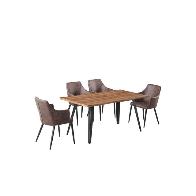 Eatonton Dining set| Dining Table Set with a Rectangular Table & 4 Velvet Upholstered Dining Chairs George Oliver Colour (Chair): Dark Brown, Colour ( on Productcaster.