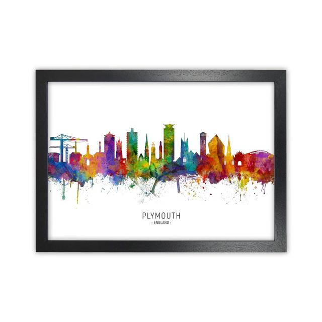 Plymouth England Skyline by Michael Tompsett - Graphic Art Latitude Run Size: 25cm H x 34cm W x 3cm D, Format: Black Framed on Productcaster.