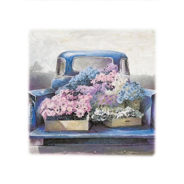 Blue Truck Flower Delivary - Wrapped Canvas Painting August Grove Size: 30cm H x 30cm W x 3.8cm D on Productcaster.