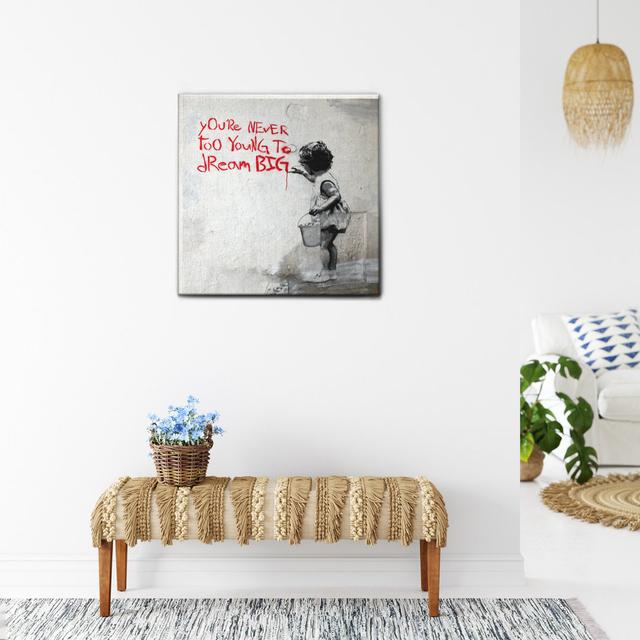 Leinwandbild Never Too Young von Banksy Happy Larry on Productcaster.