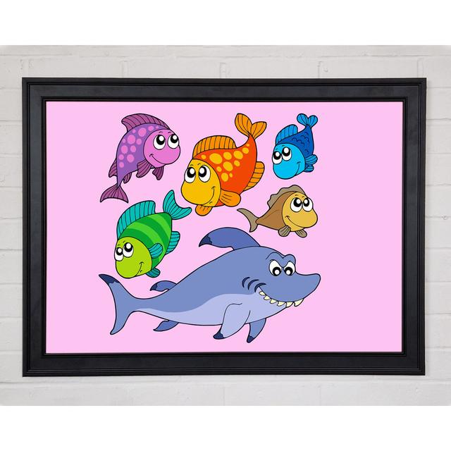 Shark And Fish Pink Framed Print Harriet Bee Size: 59.7cm H x 84.1cm W x 1.5cm D on Productcaster.