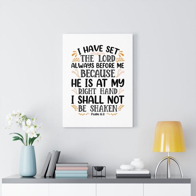 I Shall Not Be Shaken Psalm 16:8 - Wrapped Canvas Typography Blue Elephant Size: 36cm H x 28cm W on Productcaster.