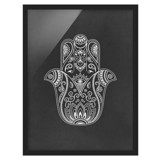 Hamsa Hand Illustration White Black - Picture Frame Graphic Art Latitude Vive Frame Option: Black, Size: 100cm H x 70cm W x 2cm D on Productcaster.