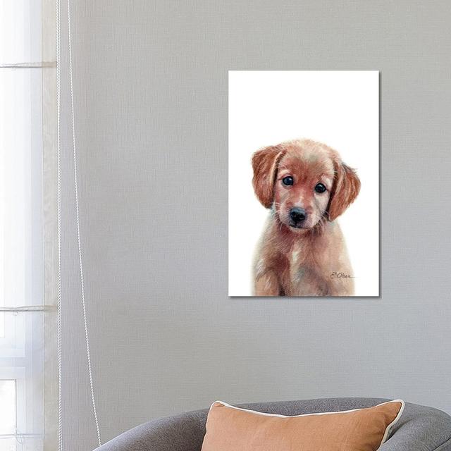 Golden Retriever Puppy by Watercolor Luv - Wrapped Canvas Painting ClassicLiving Size: 66.04cm H x 45.72cm W x 1.91cm D on Productcaster.