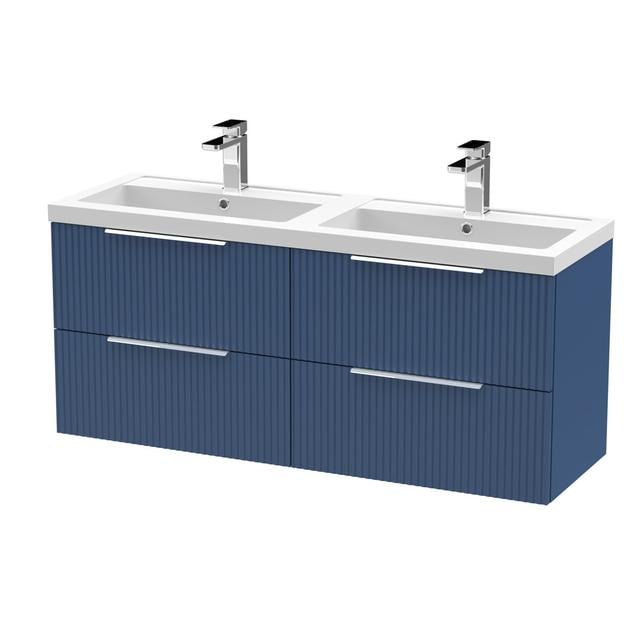 Fluted 1205mm Wall Hung Double Vanity Hudson Reed Basin Finish: Blue on Productcaster.