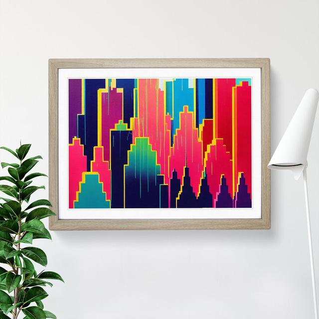 Daring Skyscraper Skyline Abstract - Picture Frame Graphic Art Latitude Run Size: 46cm H x 64cm W x 2cm D, Frame Colour: Oak on Productcaster.