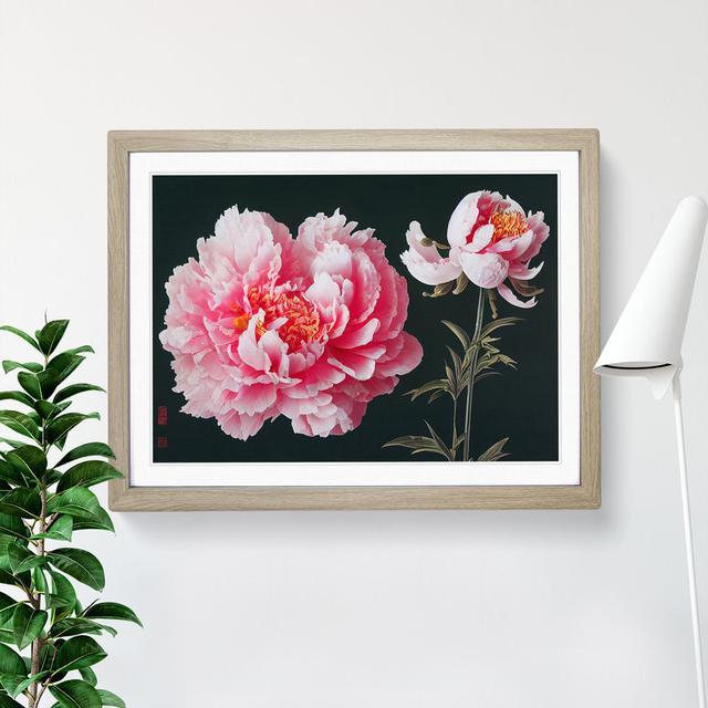 Epic Peonies - Picture Frame Painting Marlow Home Co. Frame Colour: Oak, Size: 25cm H x 34cm W x 2cm D on Productcaster.