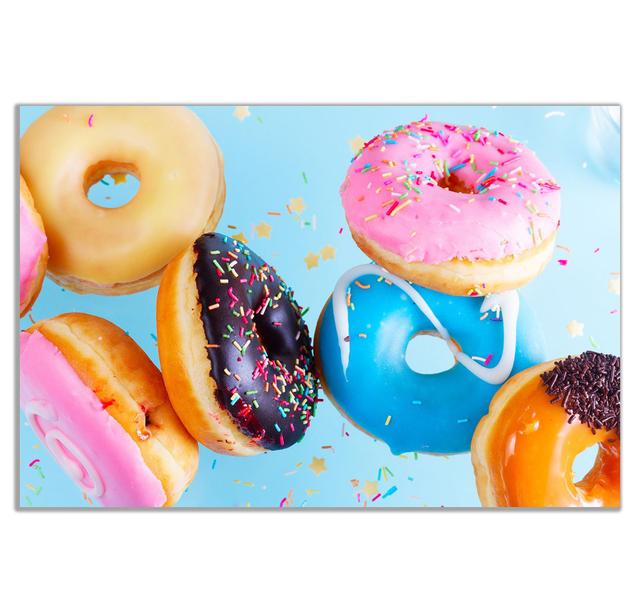 Colourful Brown Pink Blue Doughnut With Cream Food Canvas Wall Art Picture Print Panther Print Size: 91cm H x 61cm W on Productcaster.