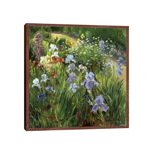 Irises and Oxeye Daisies by Timothy Easton - Painting Print on Canvas Marlow Home Co. Format: Classic Brown Wood Framed Canvas, Size: 93.98cm H x 93.9 on Productcaster.