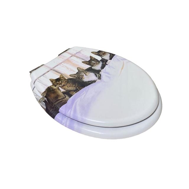 Cat Family Round Standard Toilet Seat East Urban Home on Productcaster.