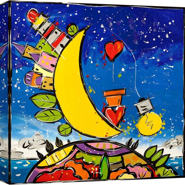 Leinwandbild Colourful Art: Look At That Moon, Look At What To Love von Wallas ClassicLiving Größe: 90 cm H x 90 cm B on Productcaster.