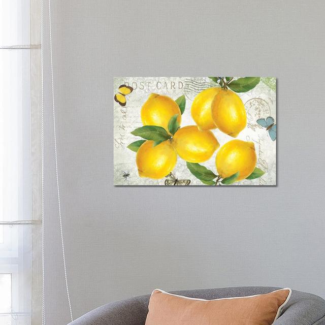 Postcard Lemons - Wrapped Canvas Painting August Grove Size: 45.72cm H x 66.04cm W x 3.81cm D on Productcaster.