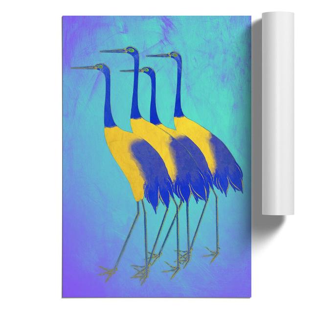 Golden Cranes - Unframed Graphic Art East Urban Home Size: 84cm H x 59cm W x 0.1cm D on Productcaster.