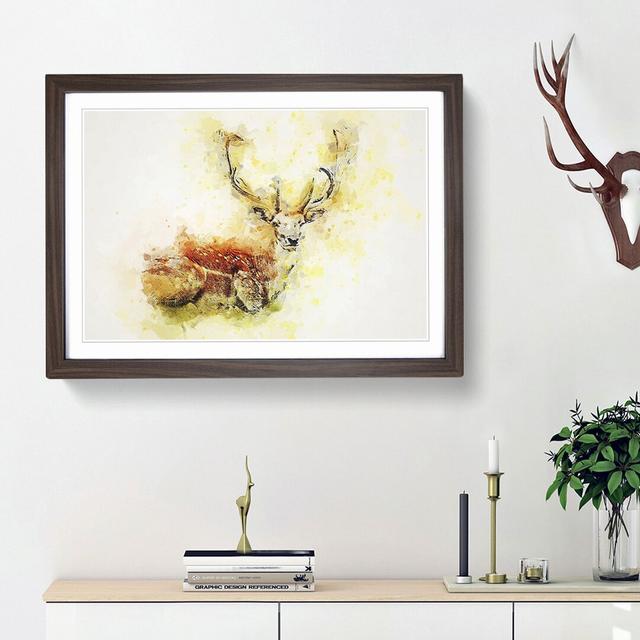 Stag Deer in Abstract - Picture Frame Painting Print on MDF East Urban Home Size: 48cm H x 65cm W x 2cm D, Frame Option: Walnut Framed on Productcaster.